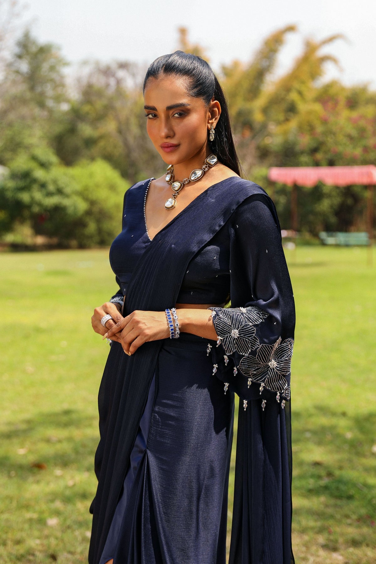 Dilbar Navy Blue Drape Saree