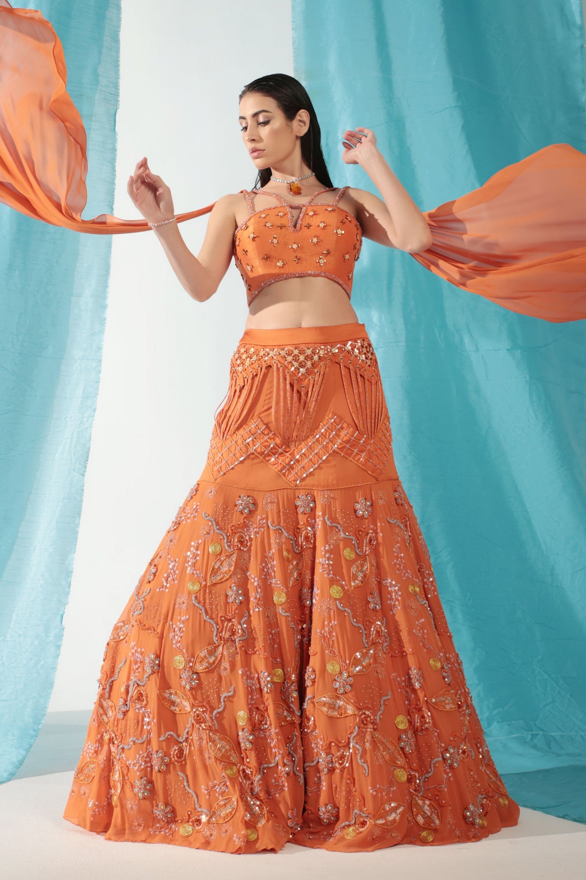 Apricot Lehenga Set