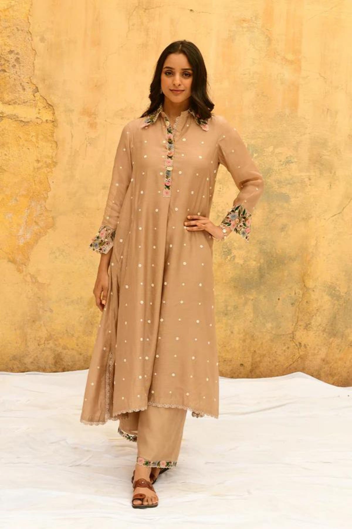 Ivory Orchid Collar Style Kurta Set