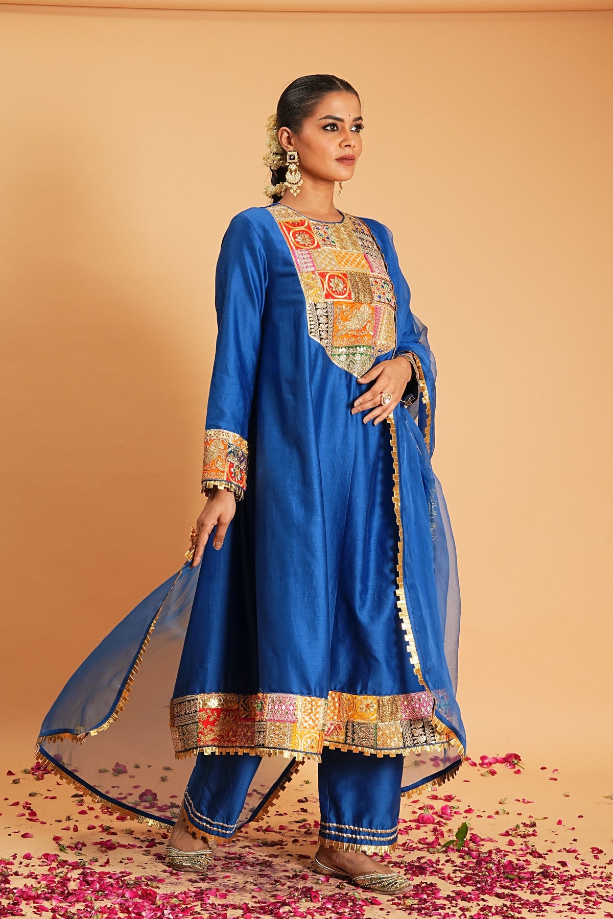 Blue Chanderi Kurta Set