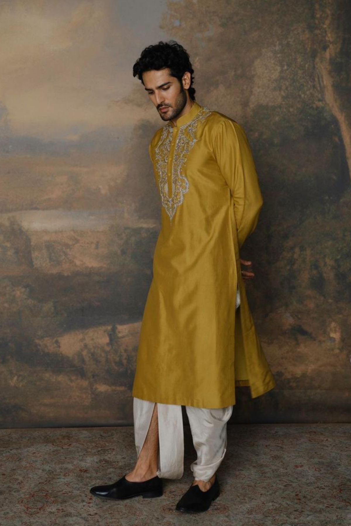 Mustard Kurta With Dhoti