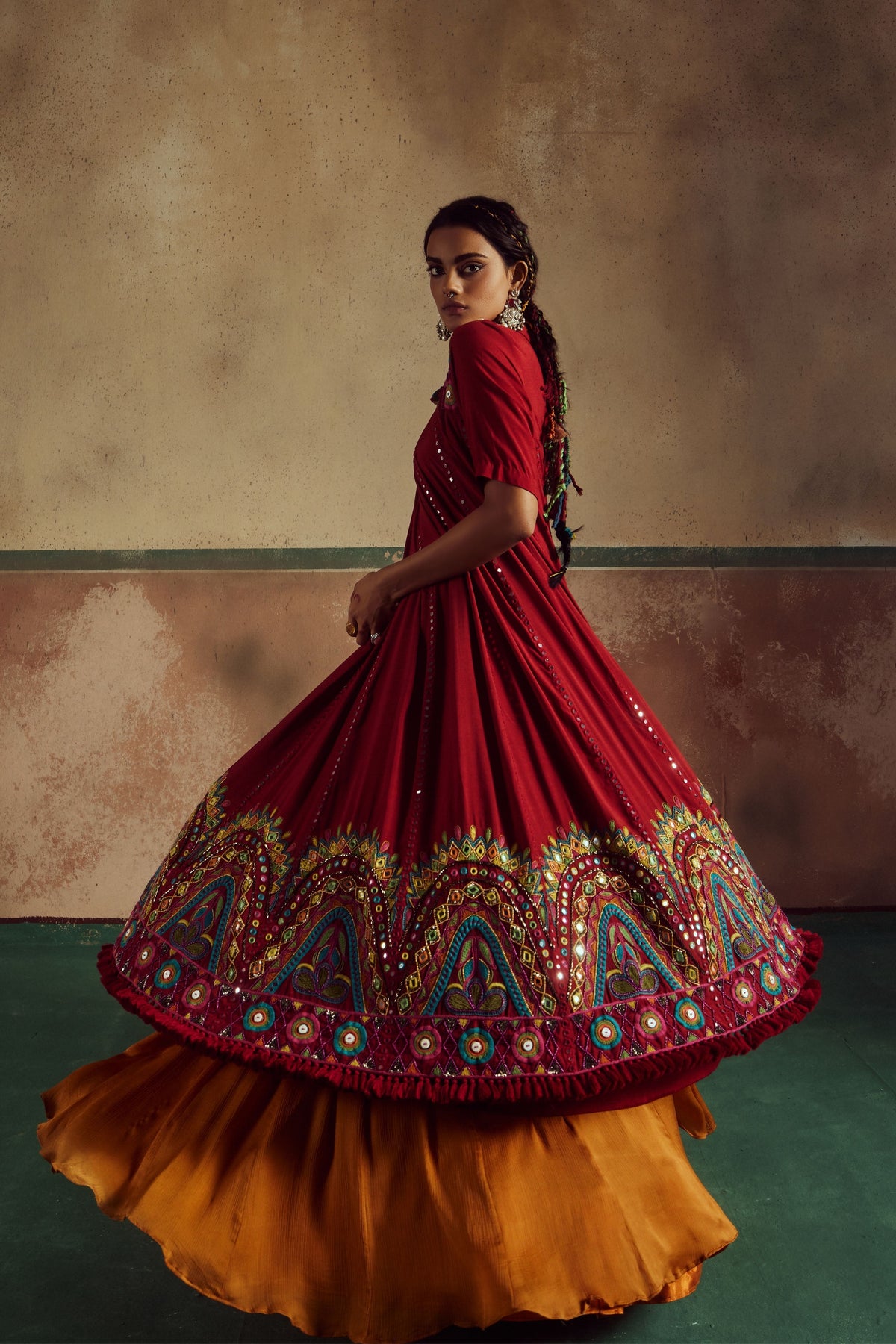 Red Anarkali With Lehenga Set