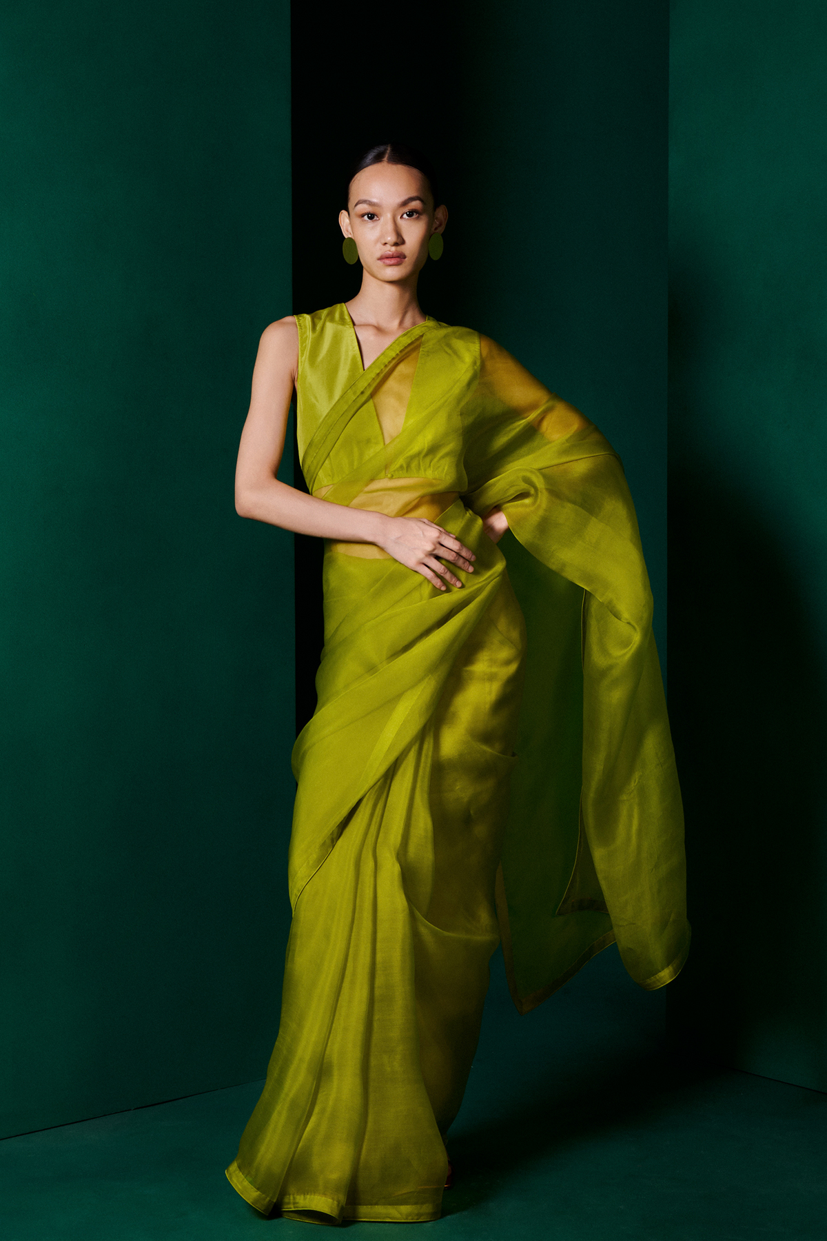 Handwoven Moss Green Orgnaza Sari