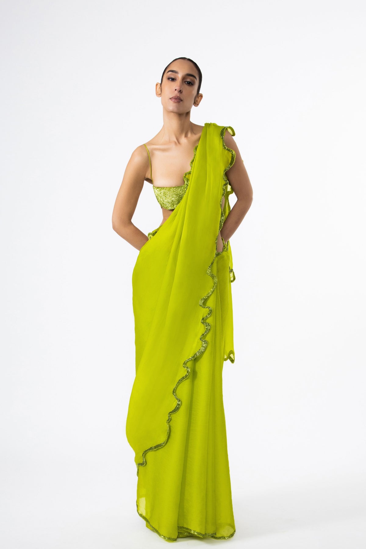 Chartreuse Thousand Crescents Saree