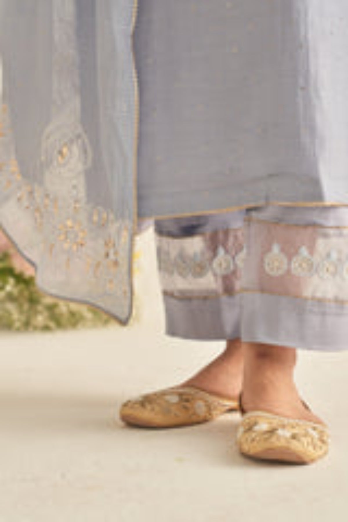 Ash Blue Mul Chanderi Mukaish Kurta Set