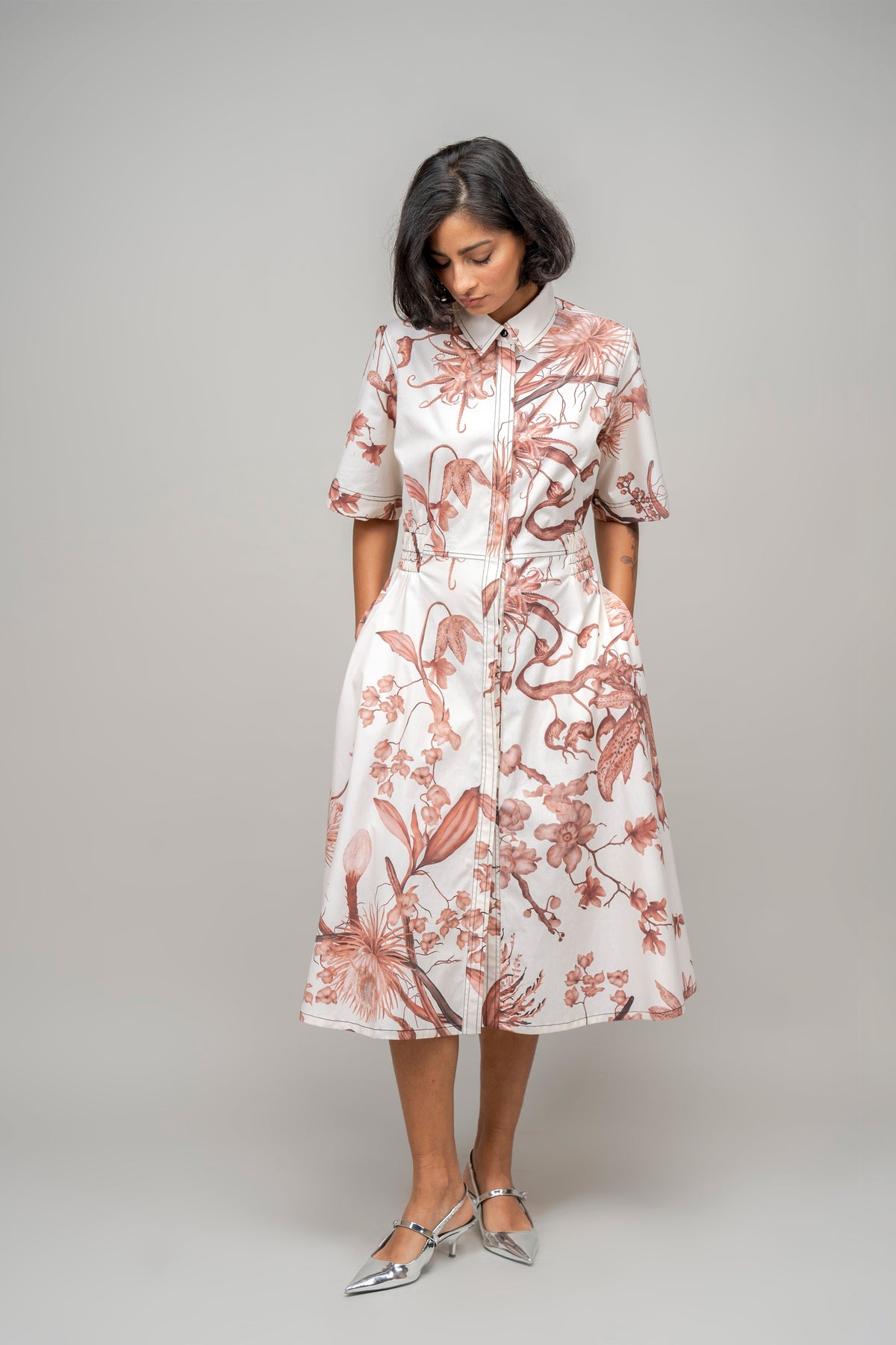 Garden Print Sunday Shirt Dress in Apricot