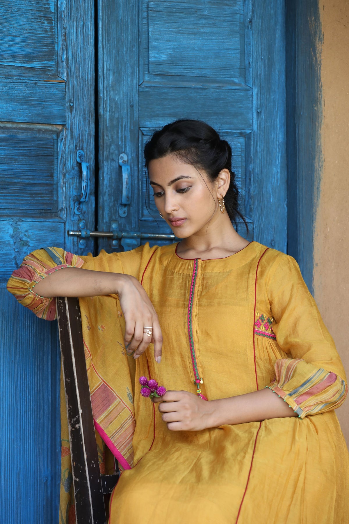 Mustard Yellow Chunnat Kurta Set