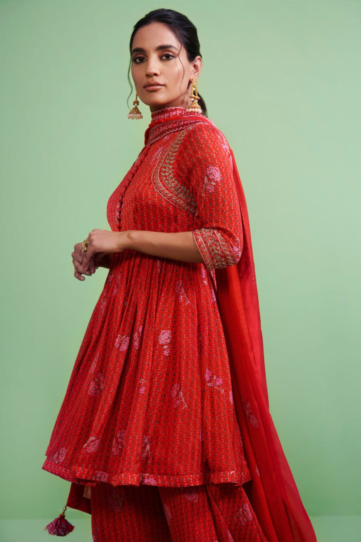 Red zardozi kurta sharara set