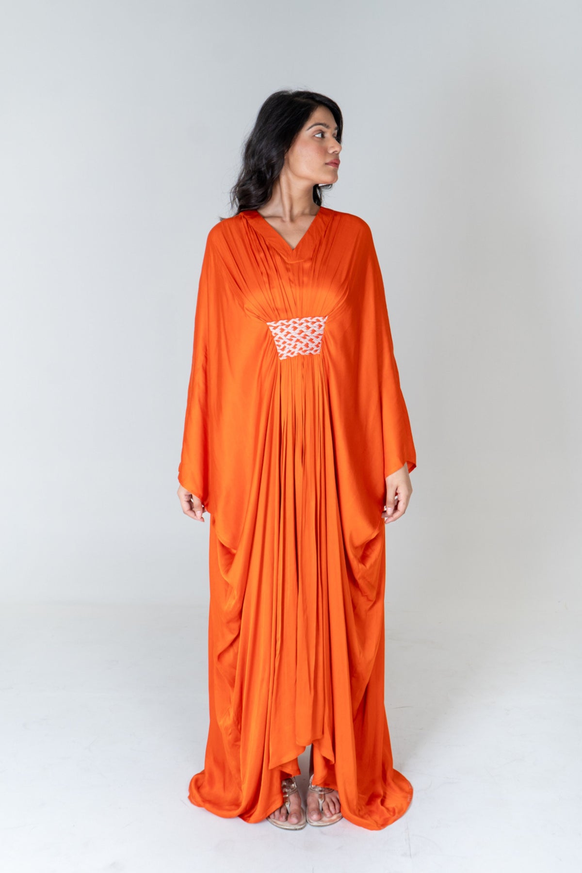 Orange-pink Braided Long Kaftan