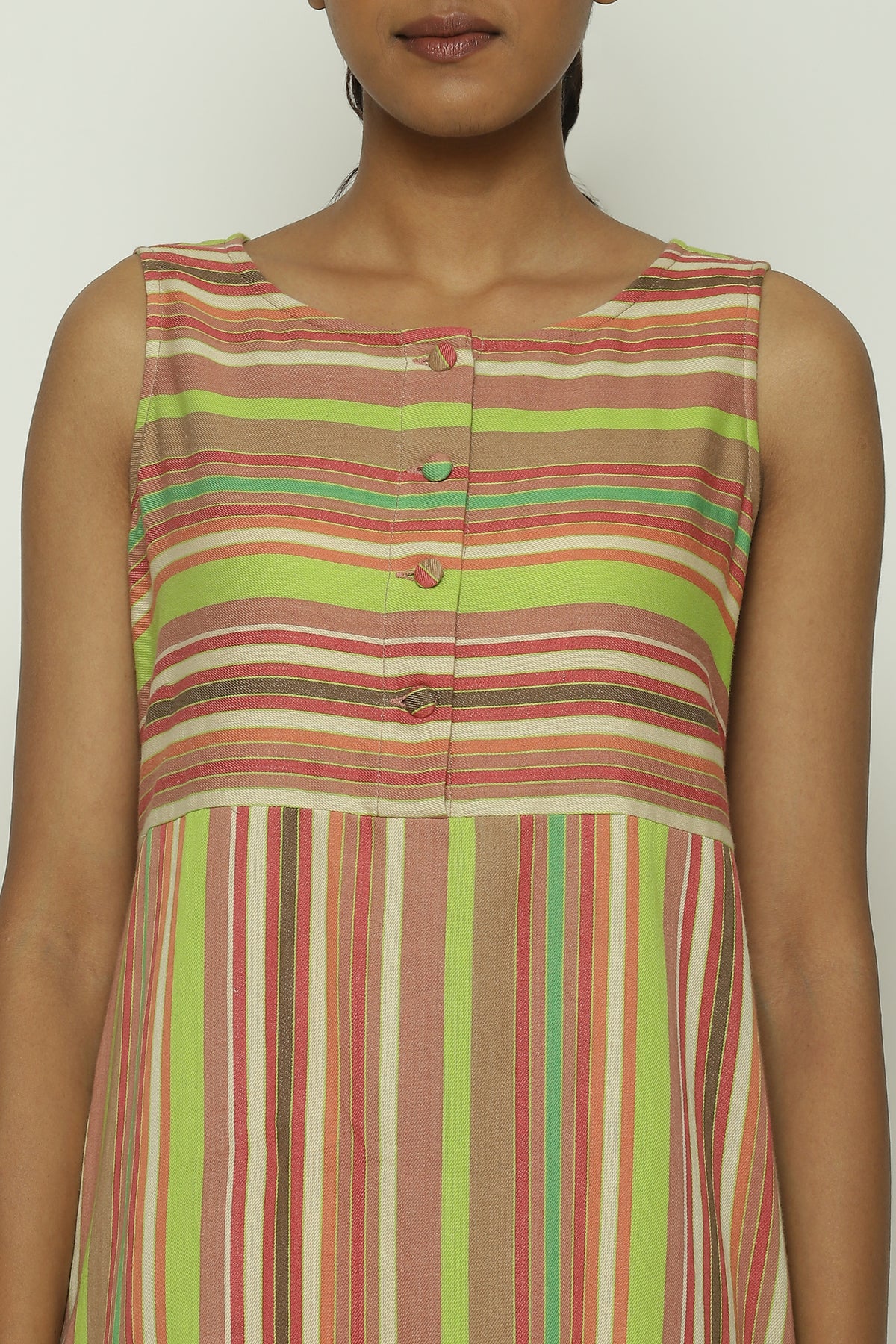 Green Multicolour Woven Stripes Dress