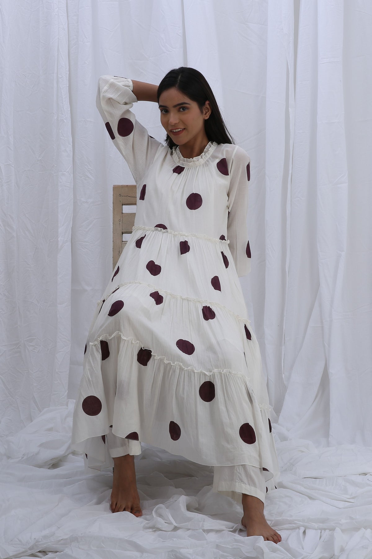 Berry Polka Turtle Kurta Set With Dupatta