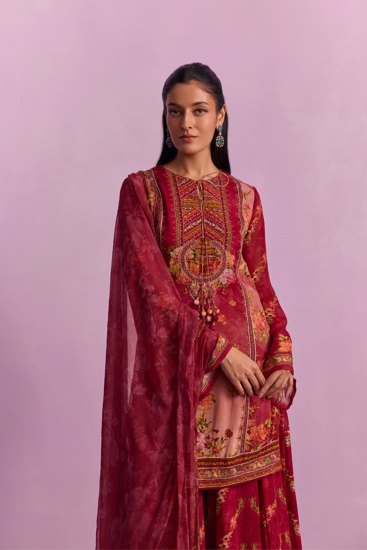 Rose Red Anaisha Sharara Set