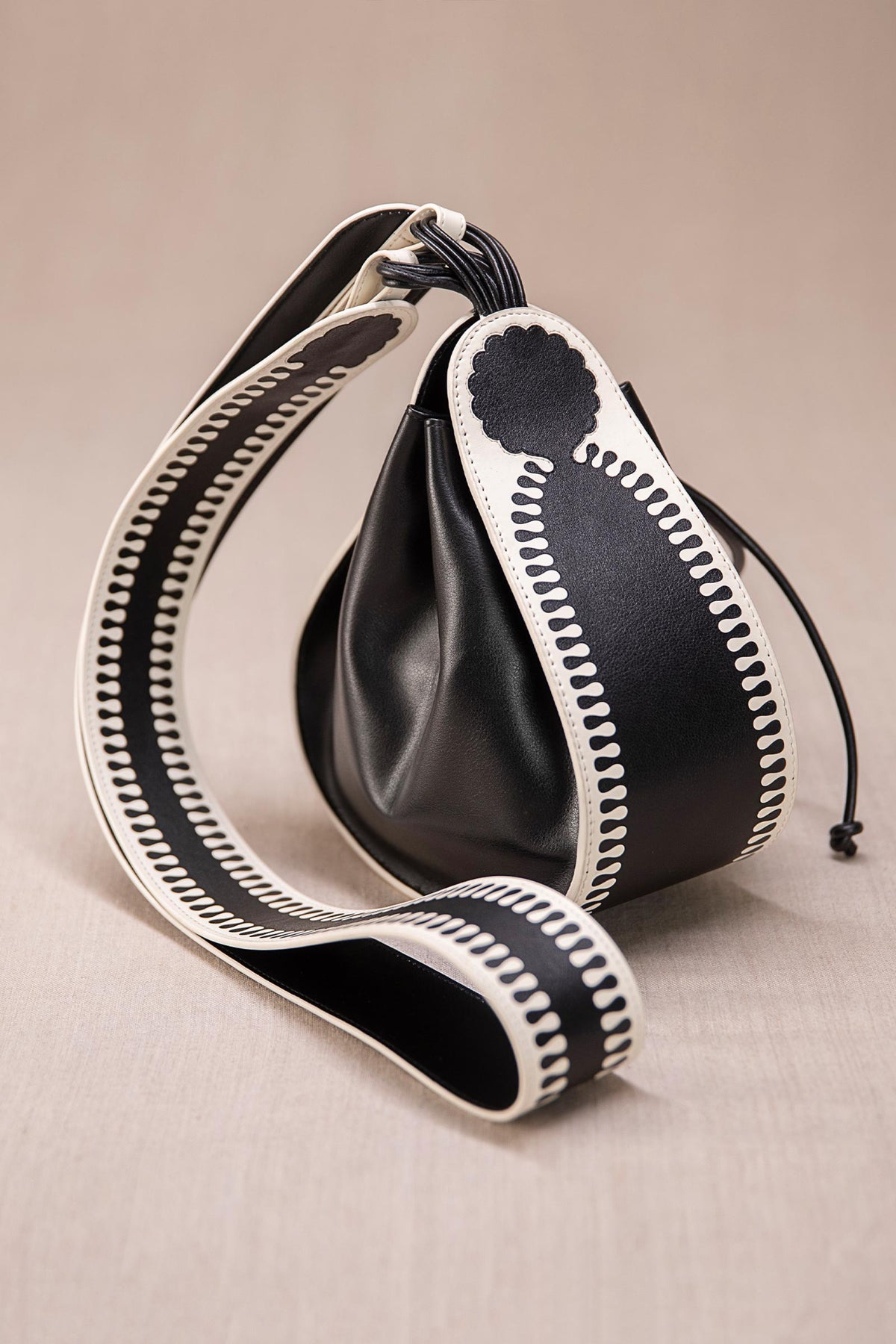 Black and ivory nusrat bucket bag