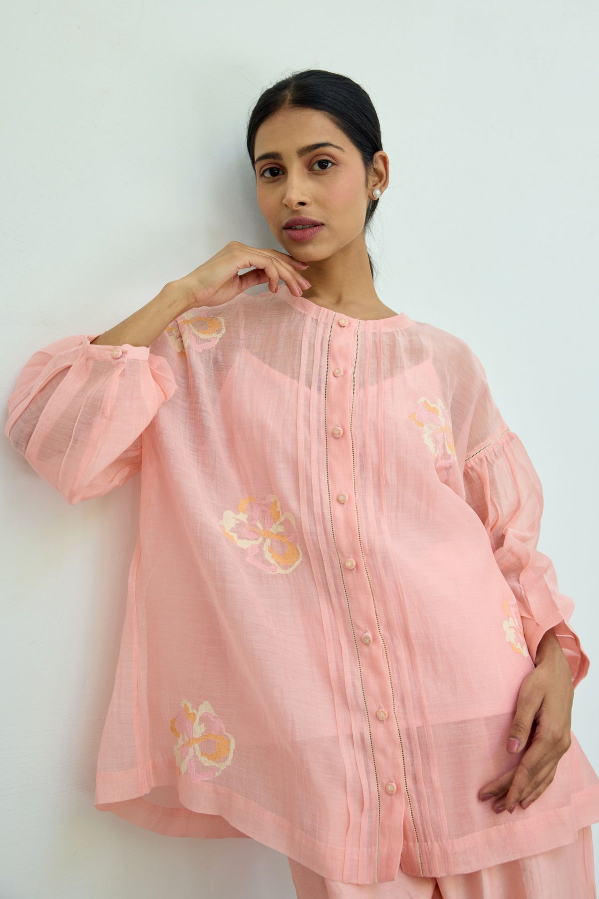 Hand Embroidered Pink Chanderi Top