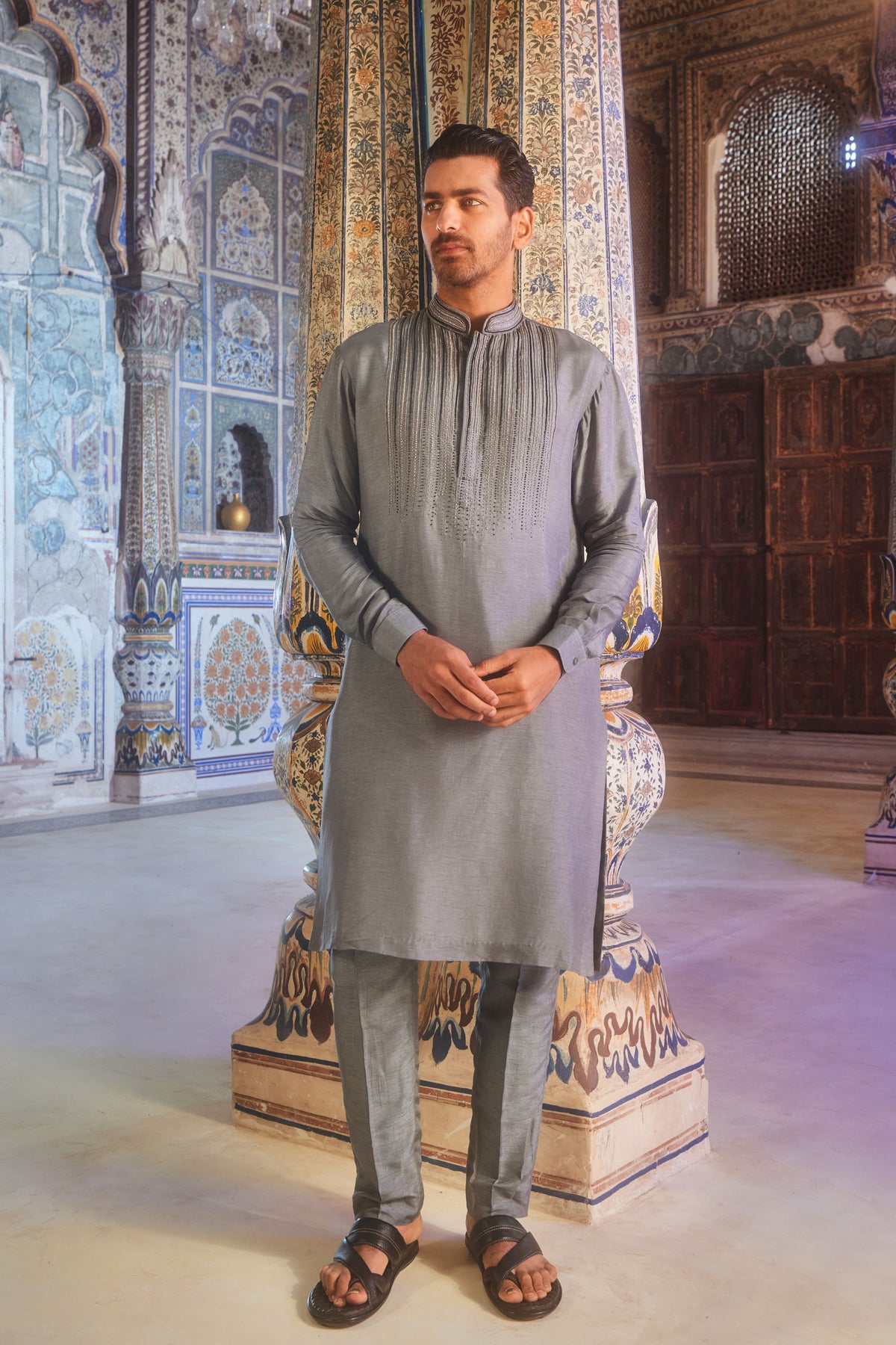 Grey Ombre Embroidered Kurta Set