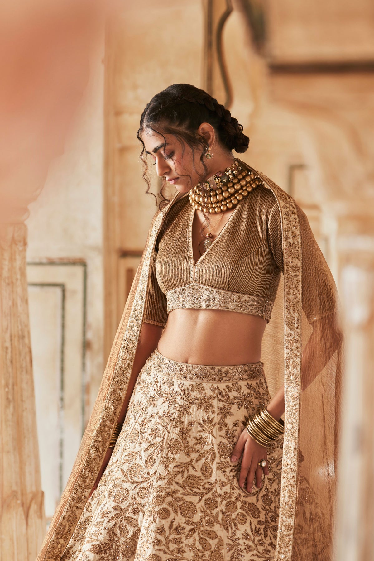 Brown Embroidery Lehenga Set