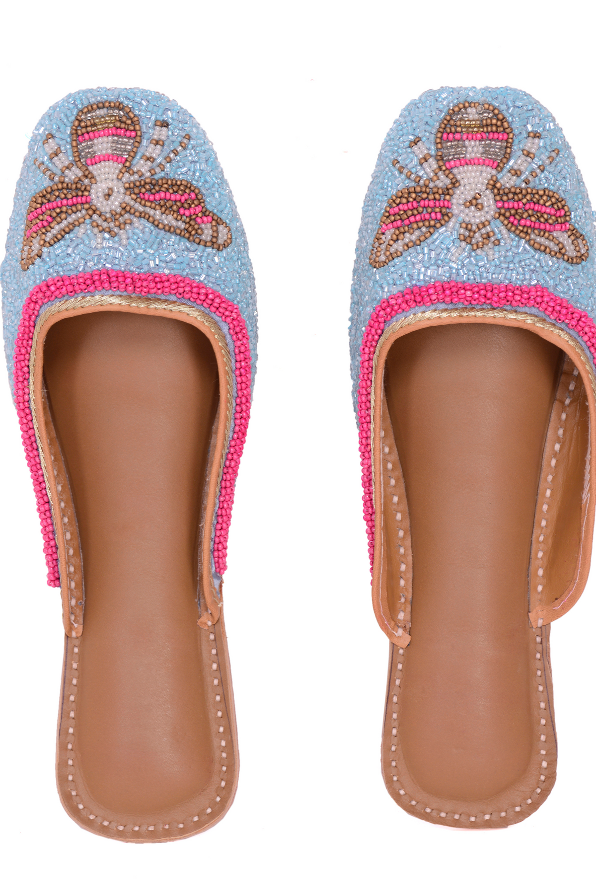 Queenbee jutti in blue and pink