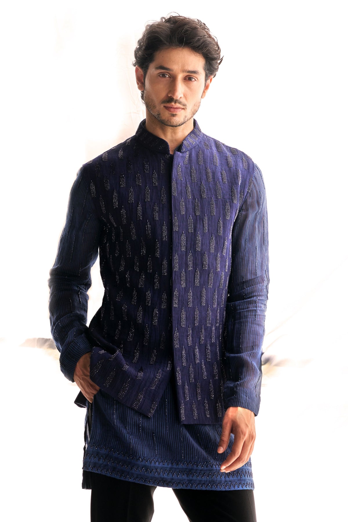 Blue Cutdana  Nehru Kurta Set