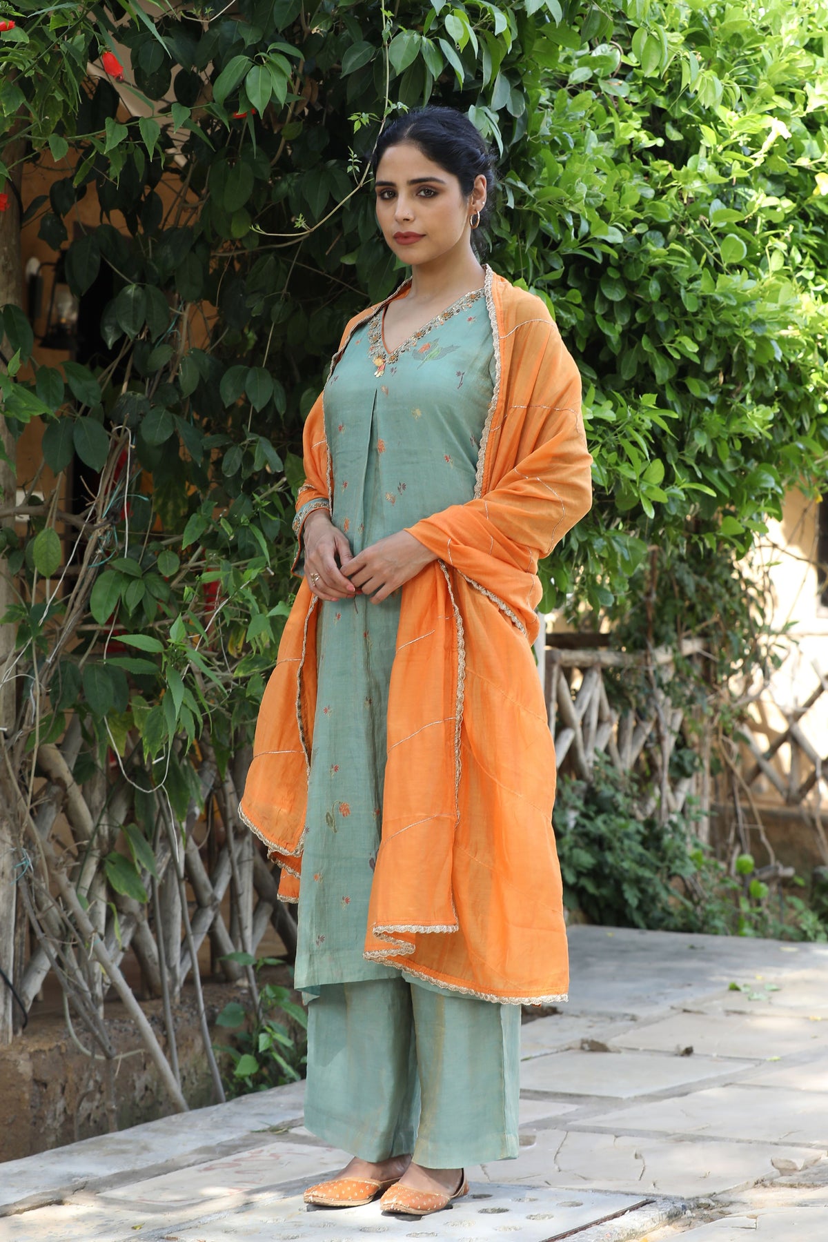 Blue And Orange Kurta Set