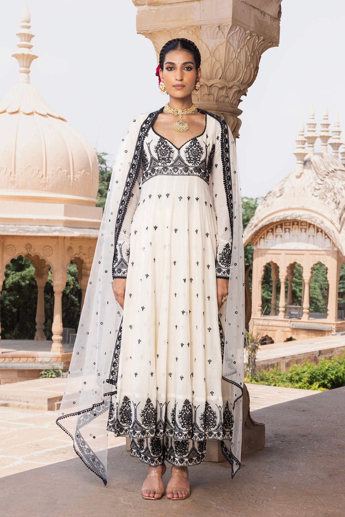 Black &amp; White Tower Anarkali Set