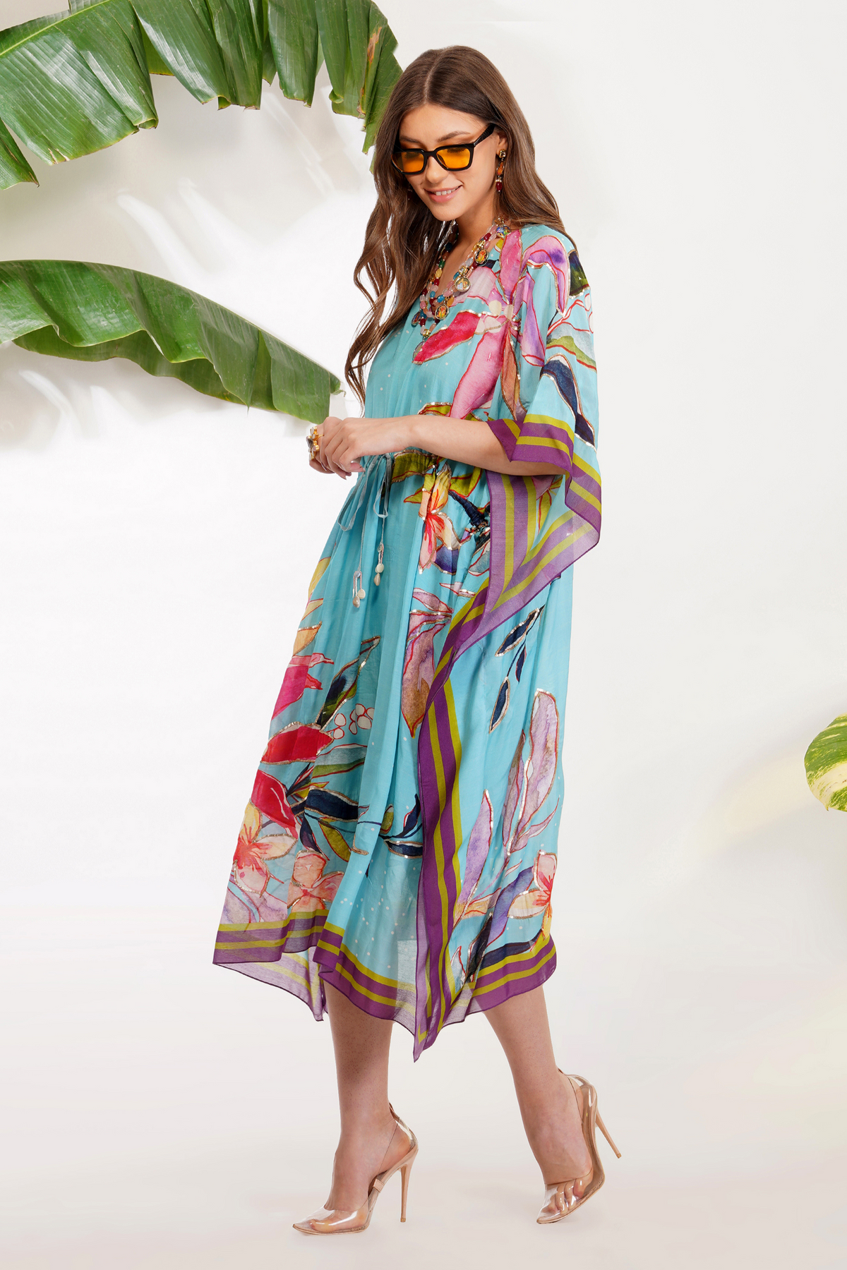 Tropical Leaf Print Kaftan