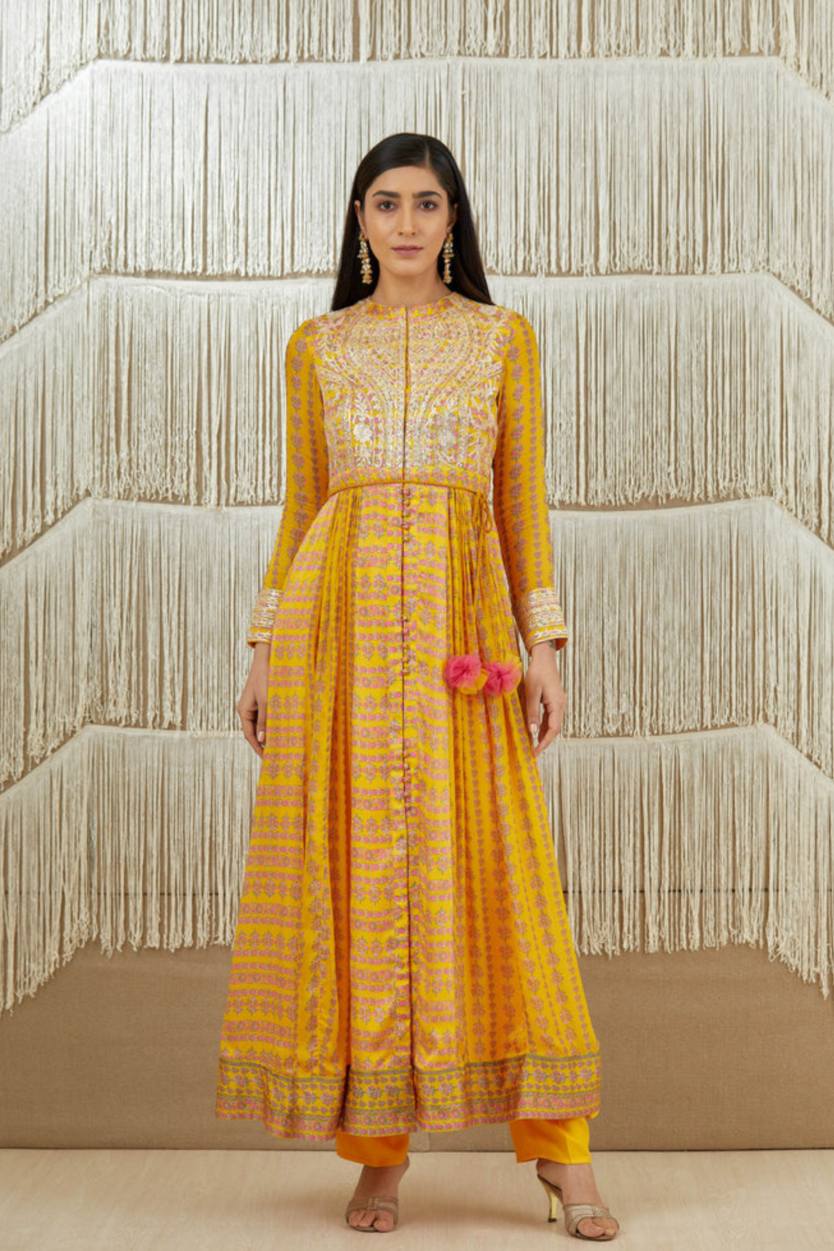 Mustard zardozi embroidered anarkali set