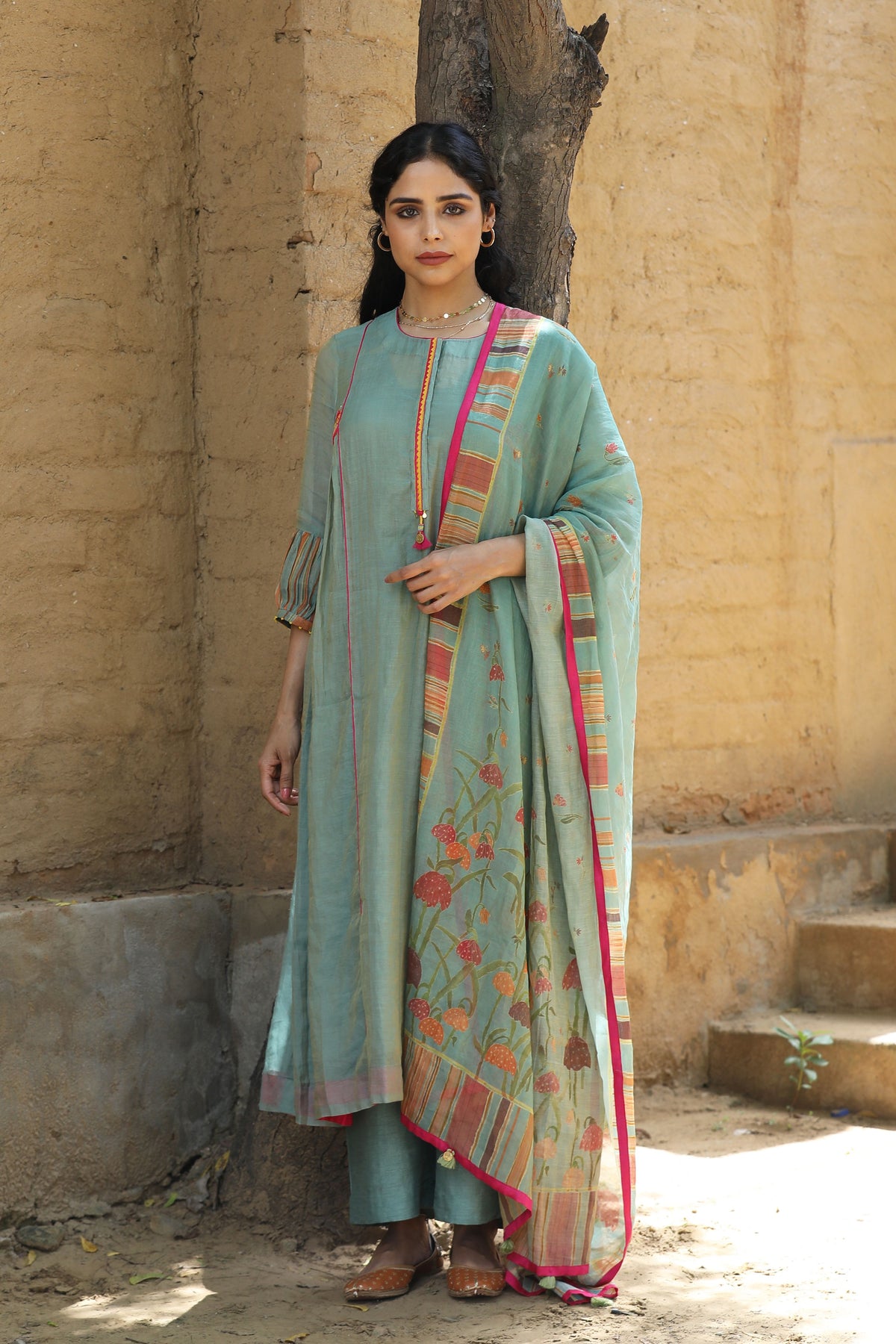 Teal Blue Chunnat Kurta Set