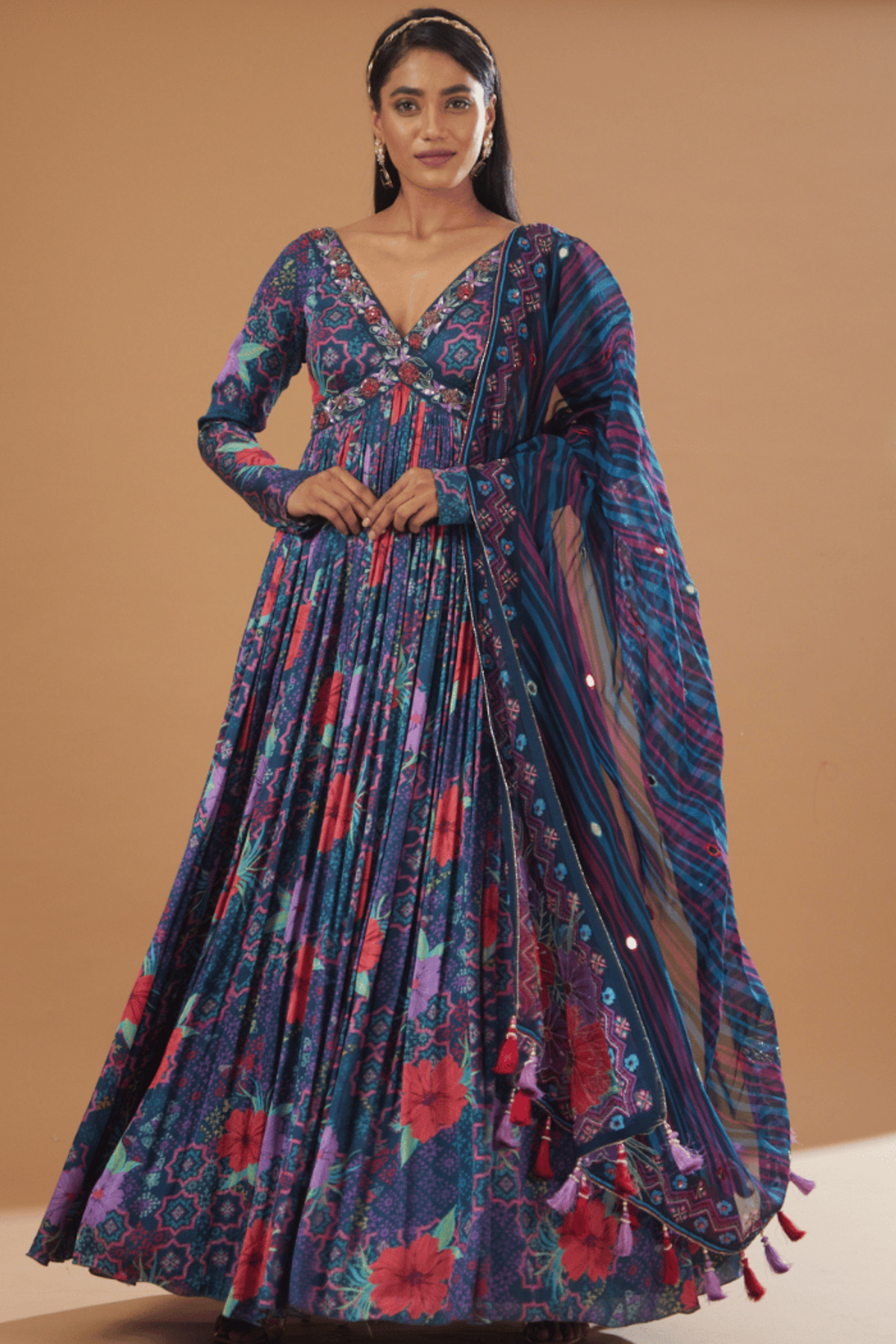 Masakali Aqua Embroidered Anarkali Set