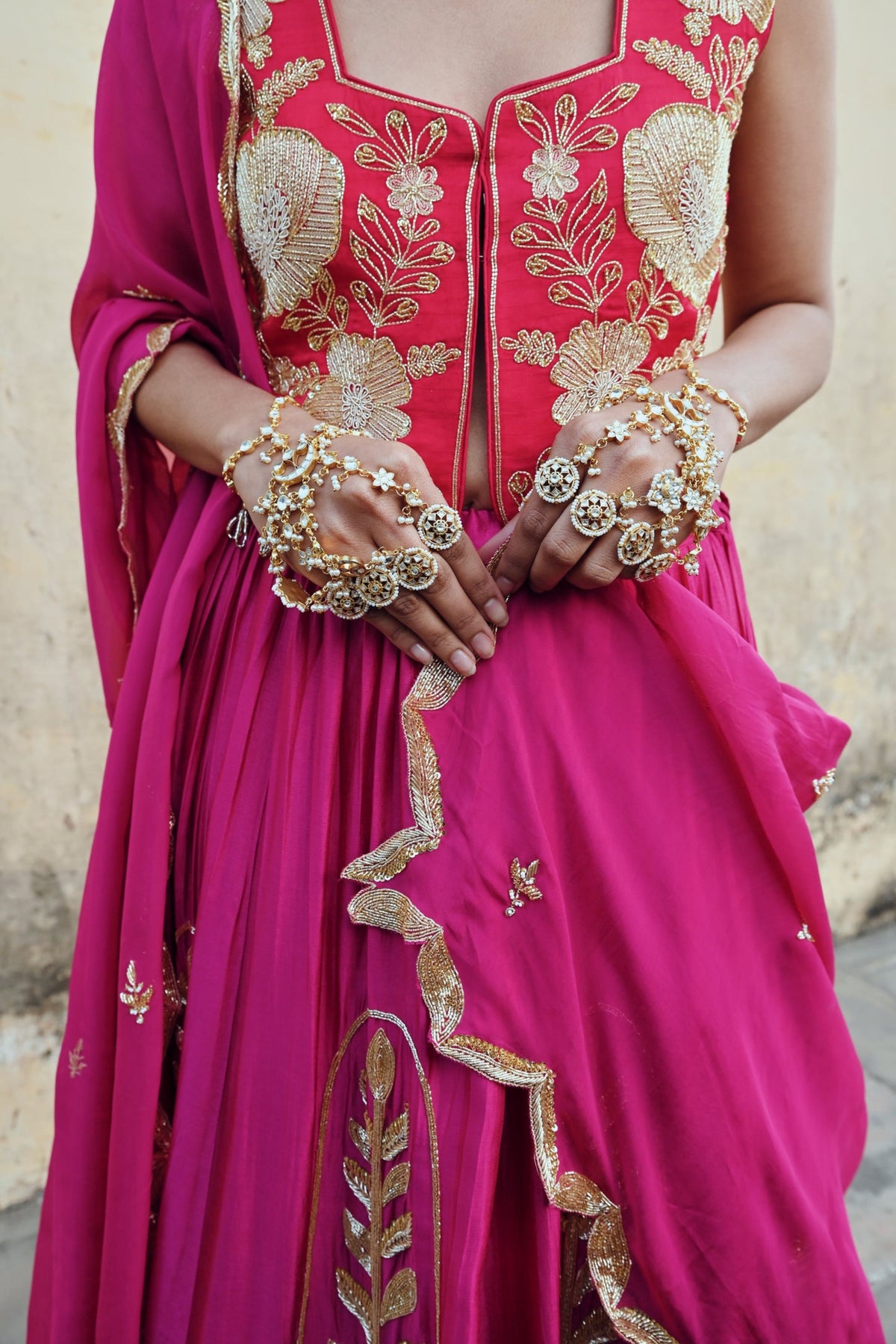 Fuscia Pink Embroidered Lehenga Set