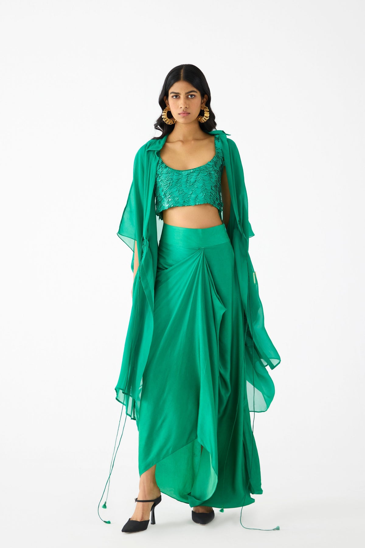 Emerald Blouse With Knot Skirt