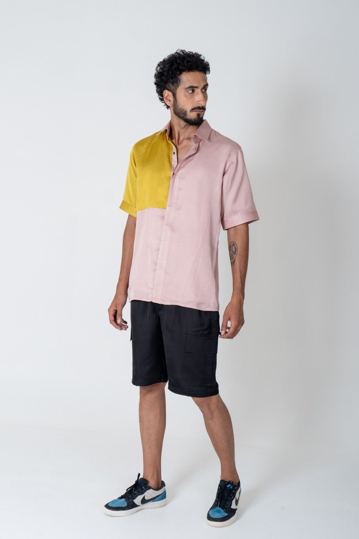 Pink-yellow Color-blocked Shirt