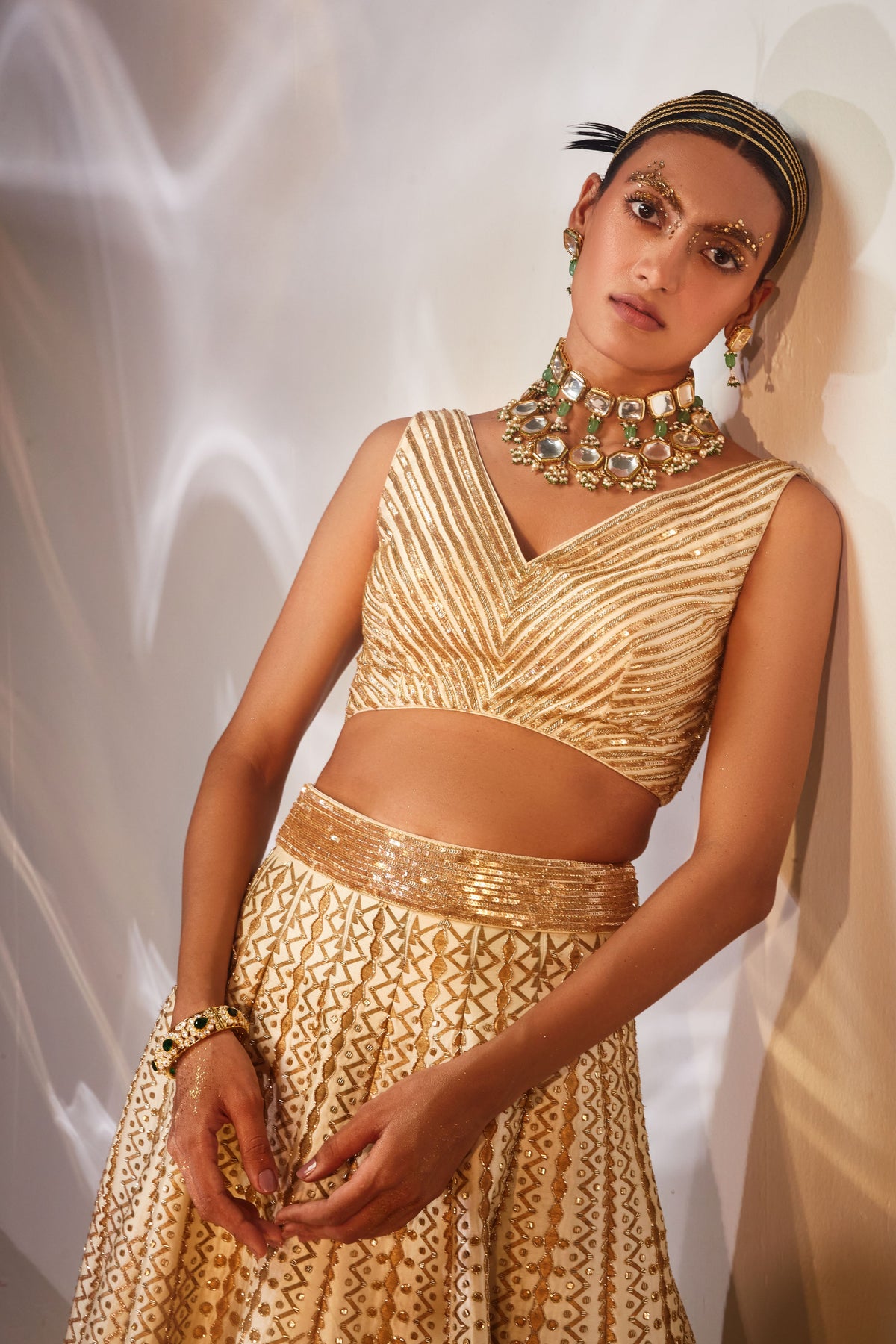 Ivory &amp; Gold Lehenga Set