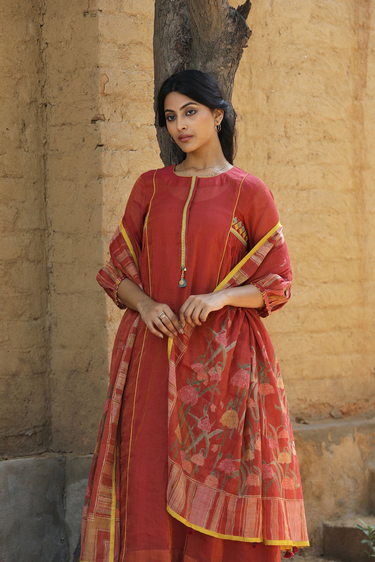 Rust Red Chunnat Kurta Set