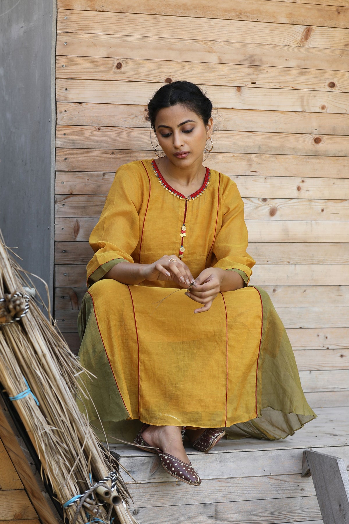 Yellow And Green Kurta Set