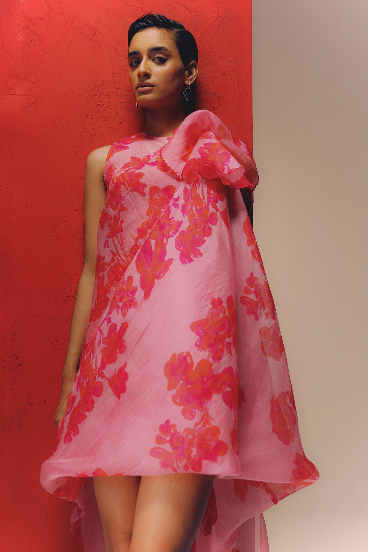 Pink Anthurium Round Neck Dress