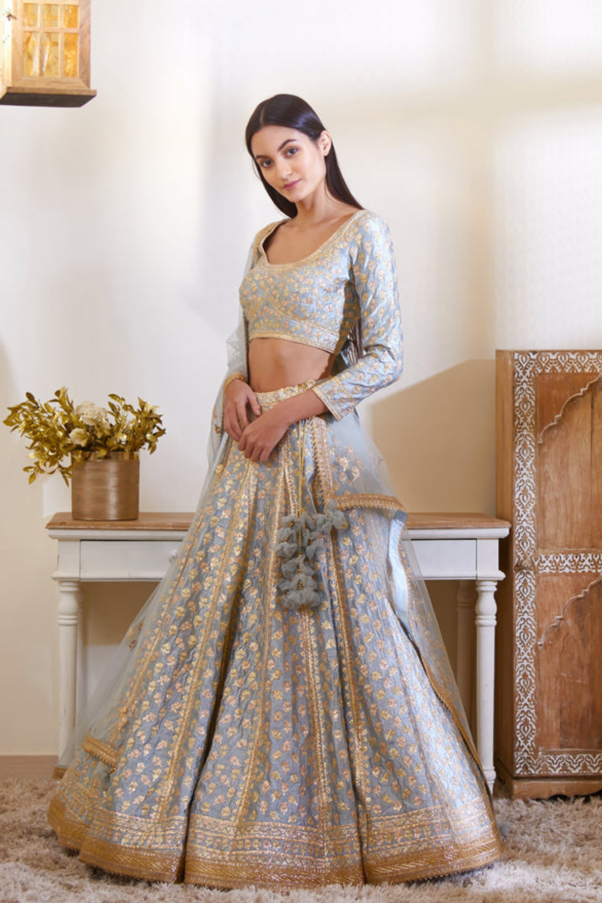 Smoke blue lehenga set