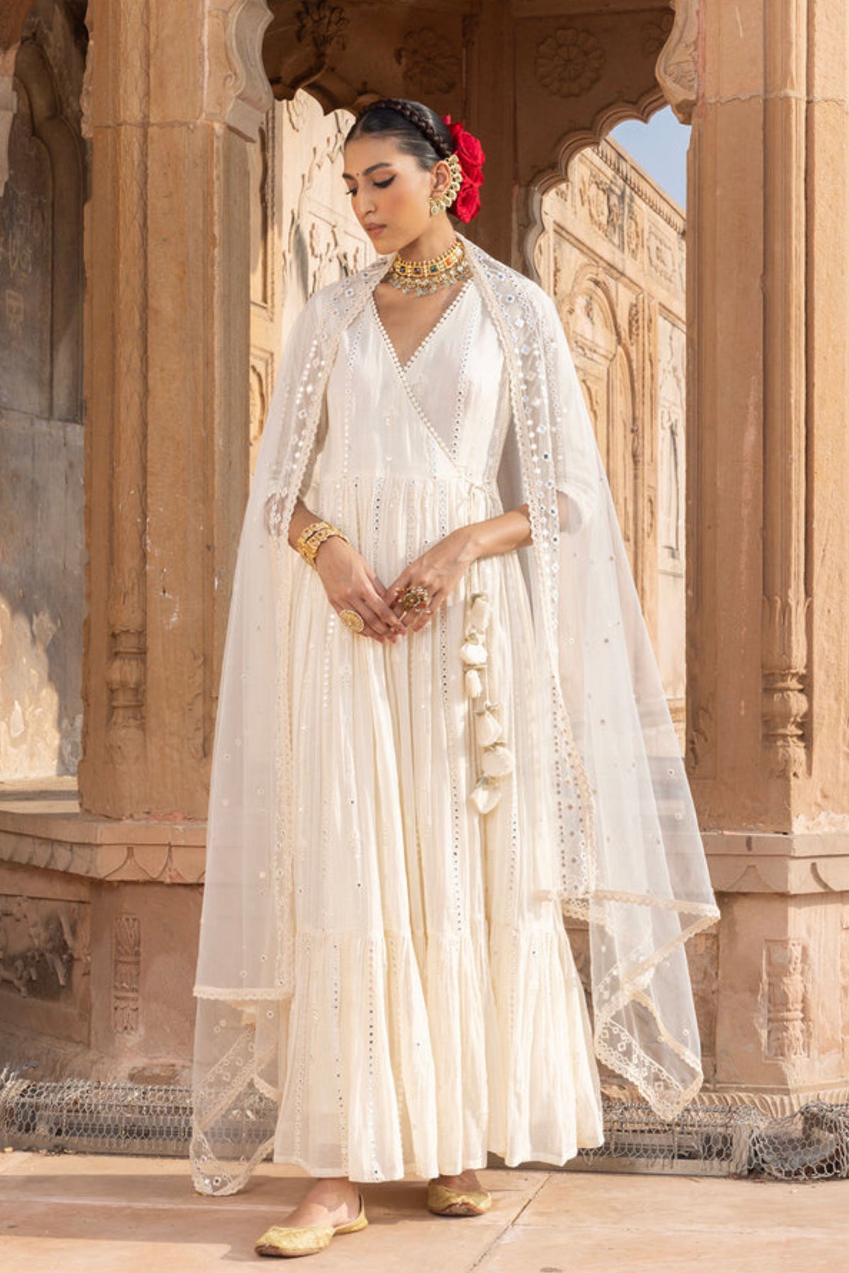 Criss Cross Anarkali With Dupatta