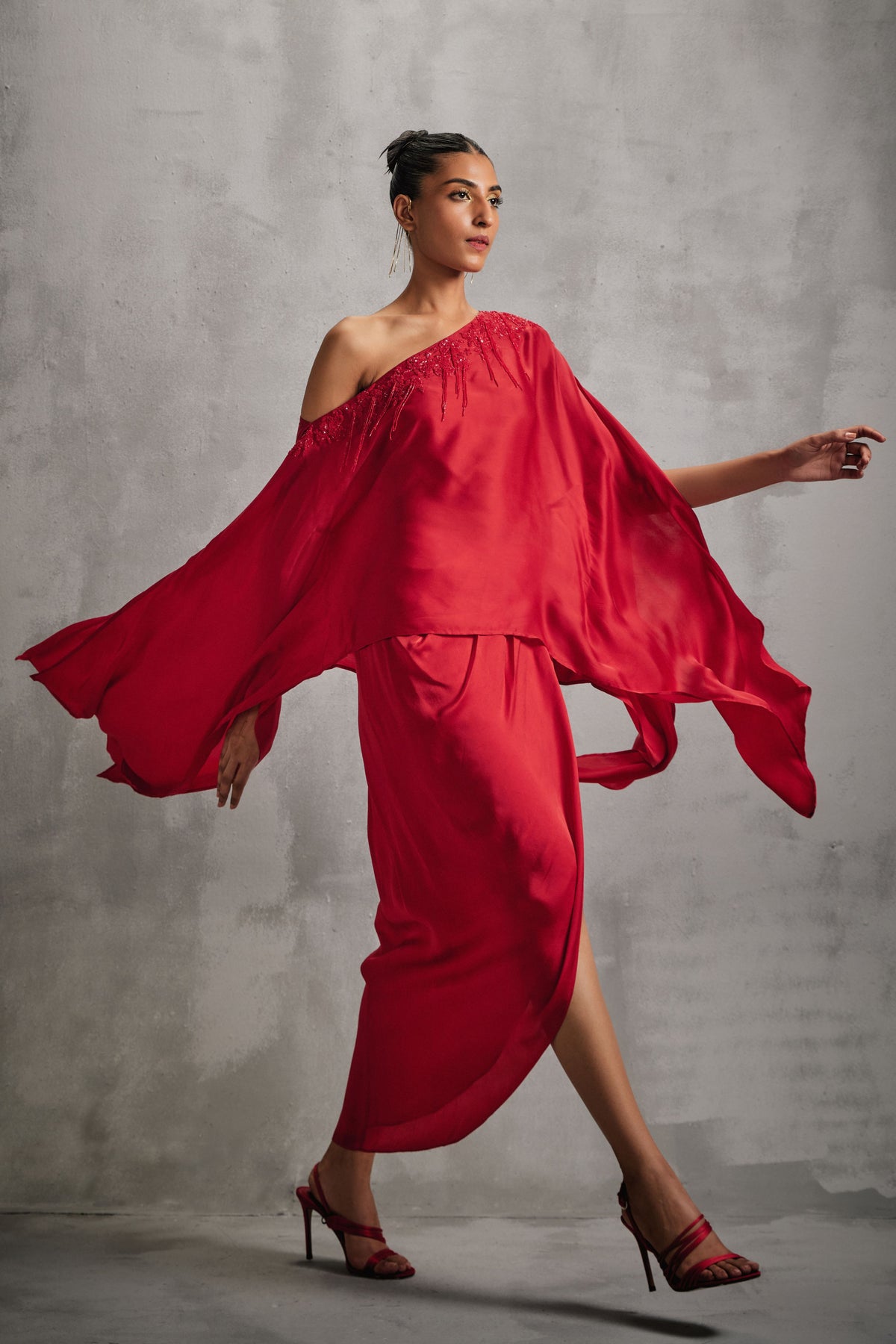 Rosette Cape With Draped Skirt