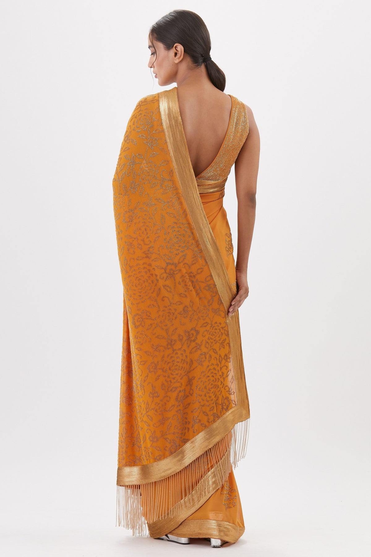 Mandarin Orange Saree Set