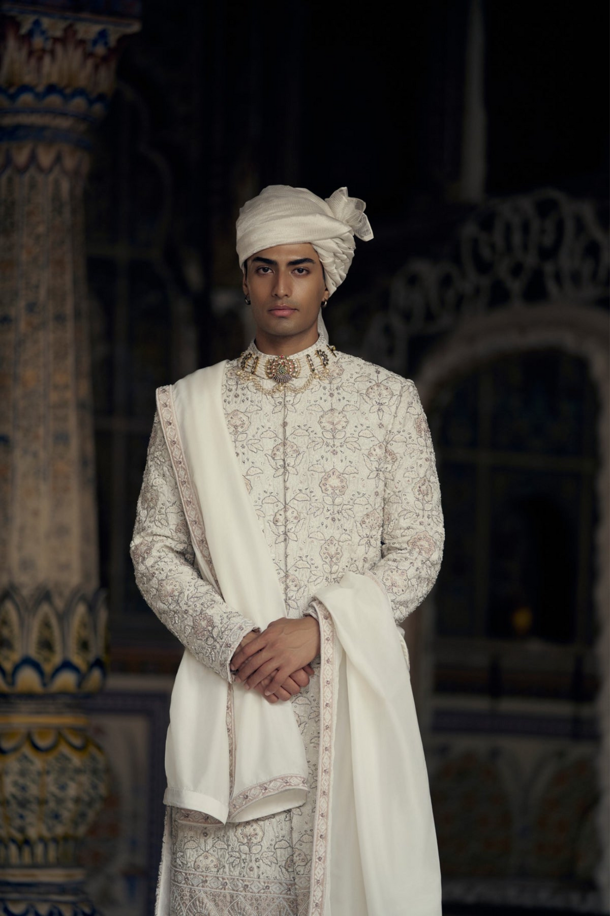 Ivory and Beige Sherwani Set