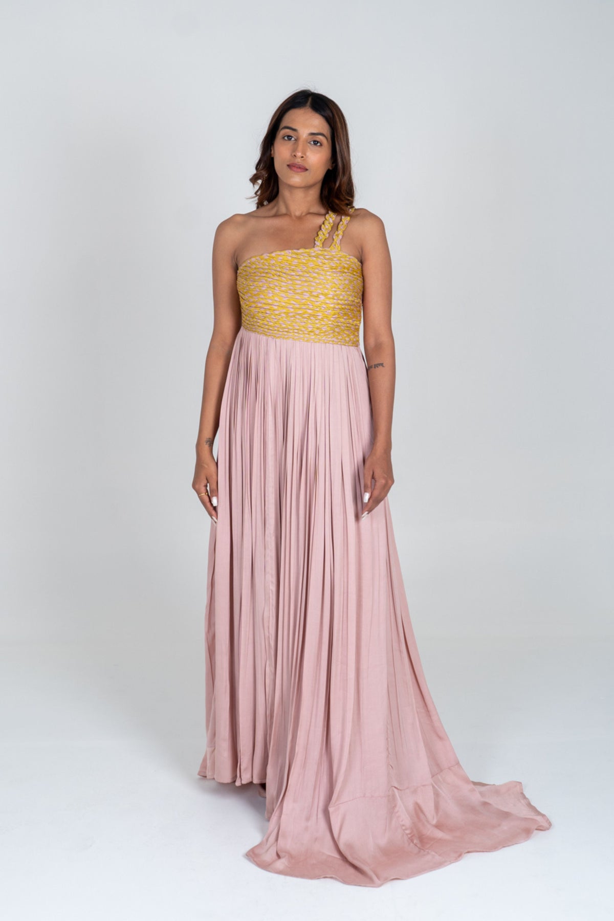 Pink-yellow Bustier Gather Gown