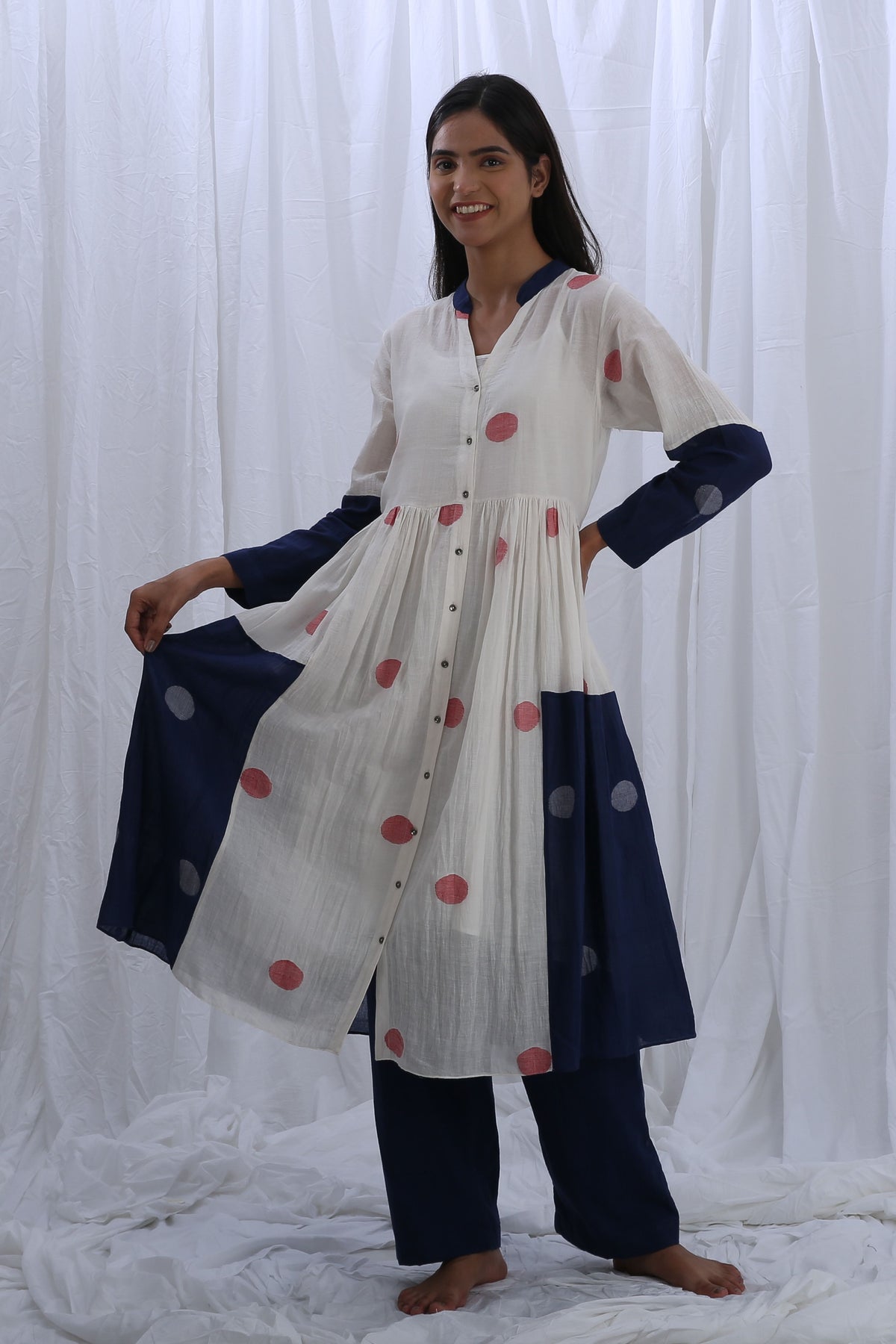 White Navy Blue Kurta Set