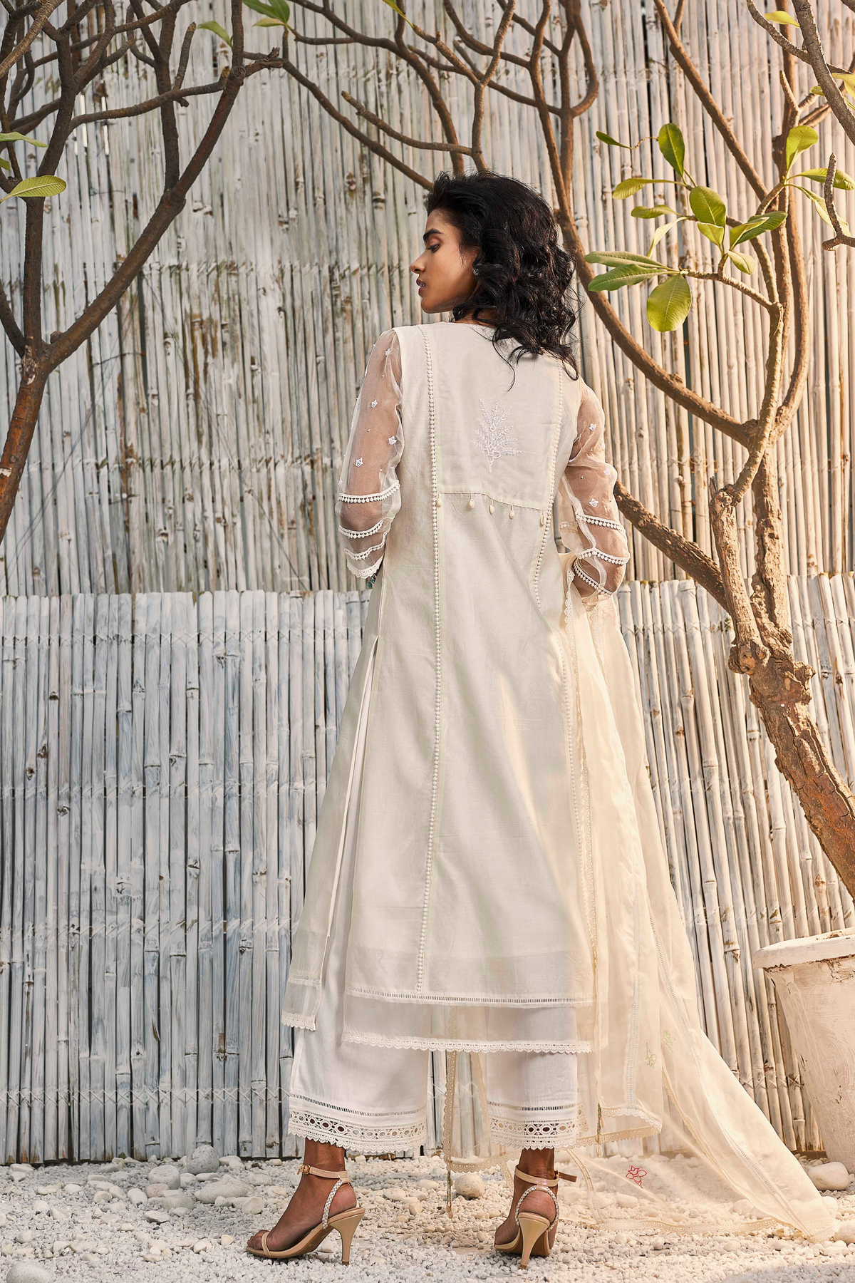 Shell White Chanderi Gathered Kurta Set