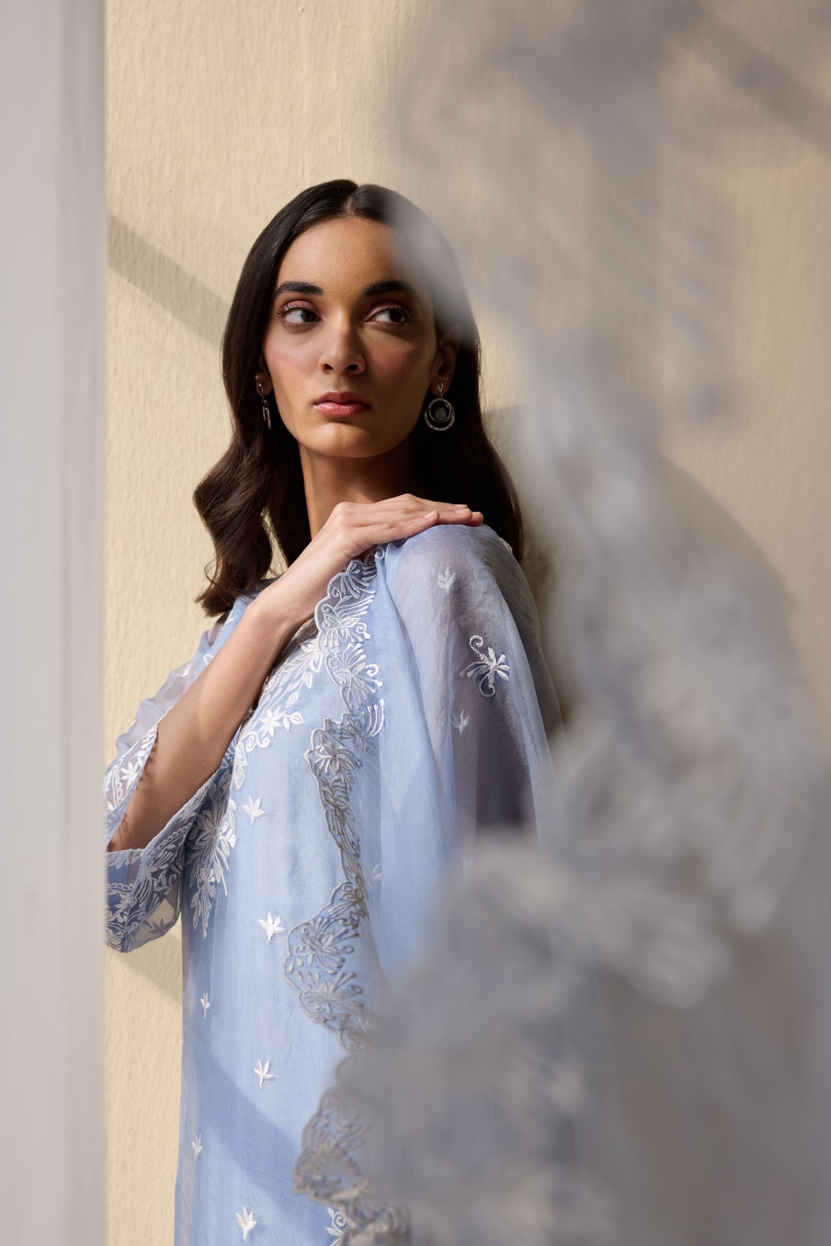 Powder blue  Embroidered Organza Suit