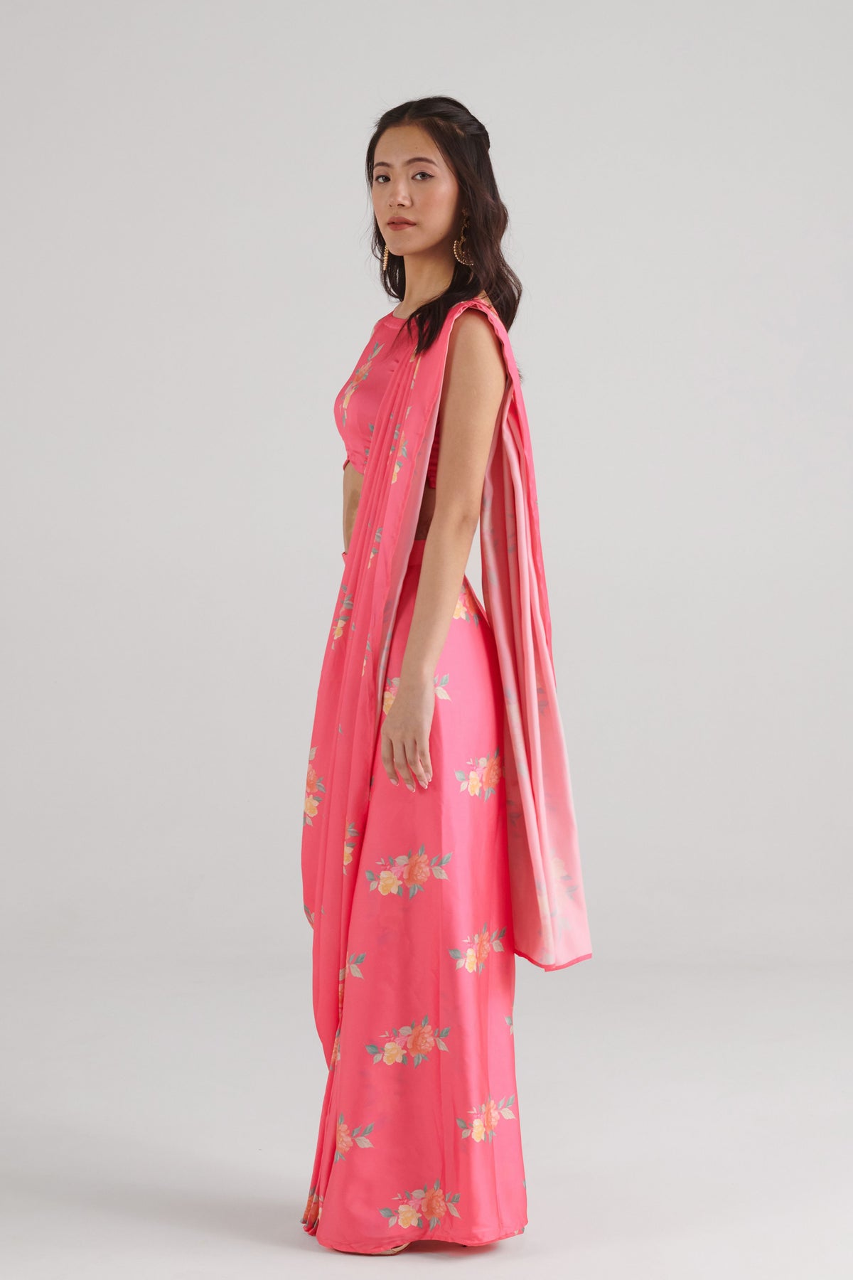 Hot Pink Saree Skirt Set