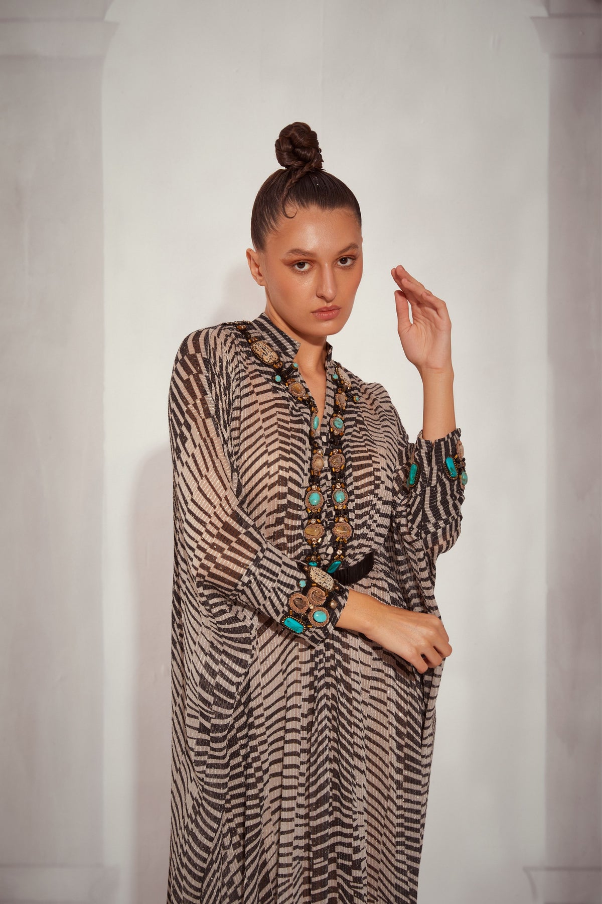 Black &amp; White Byzantine Kaftan With Belt