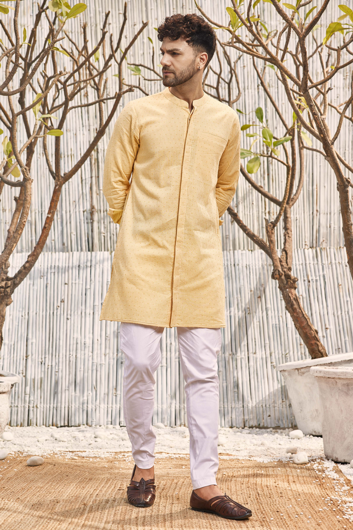 Cotton Yellow Straight Kurta Set