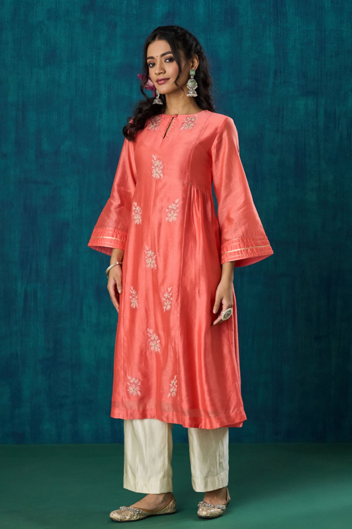 Peach Floral Urvi Kurta Sets