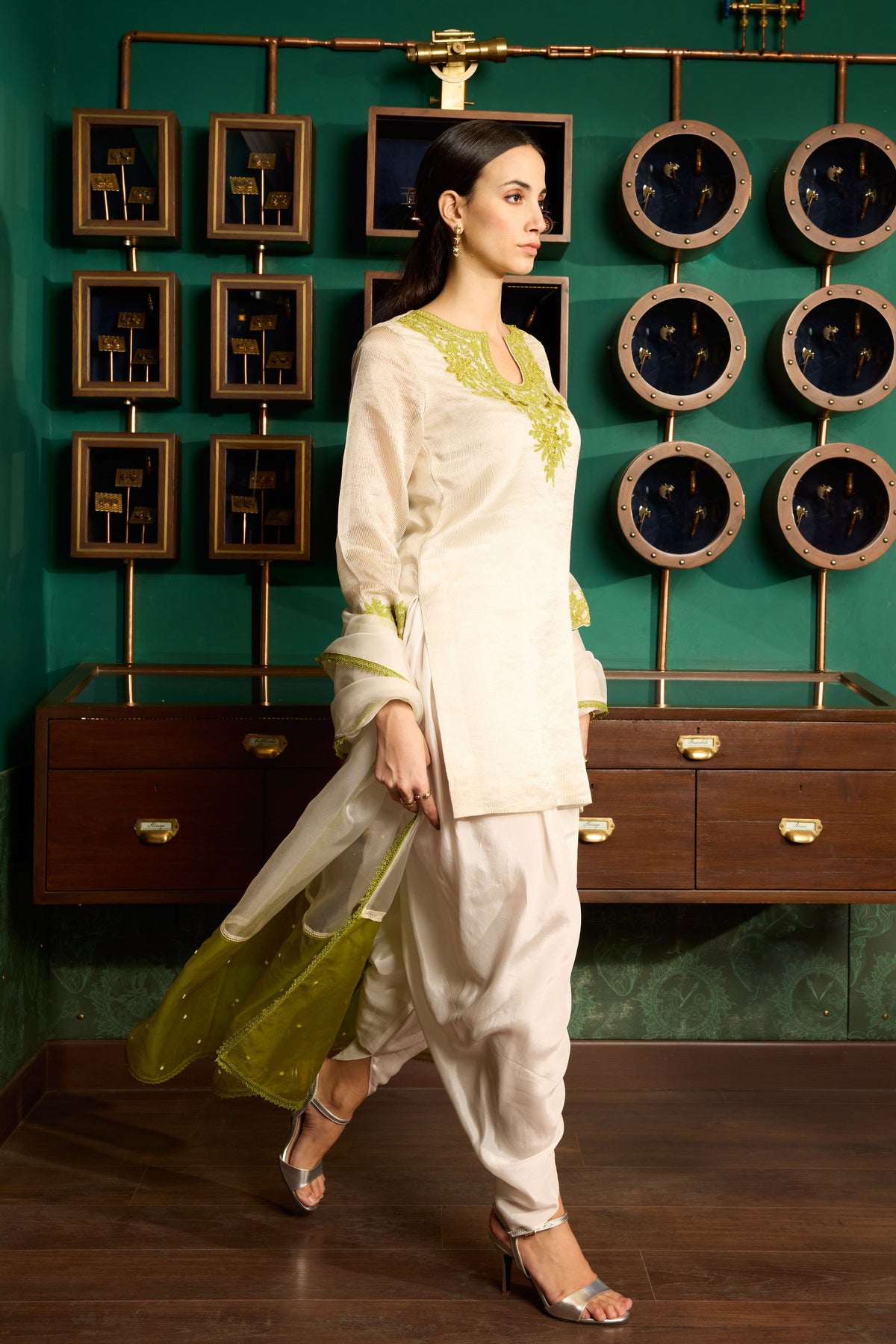 Off-white Embroidered Kurta Set