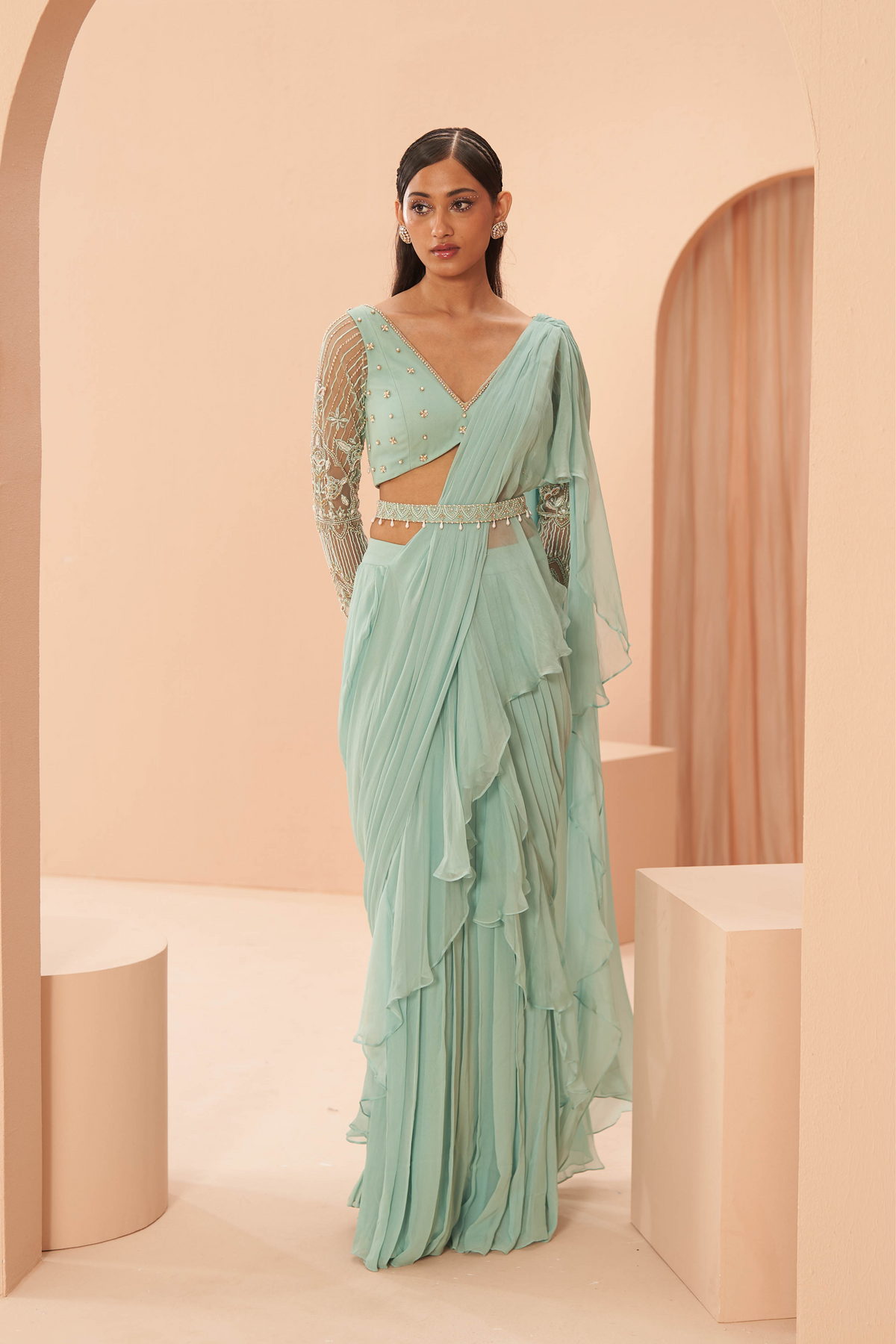 Mist Ruffle Saree Set